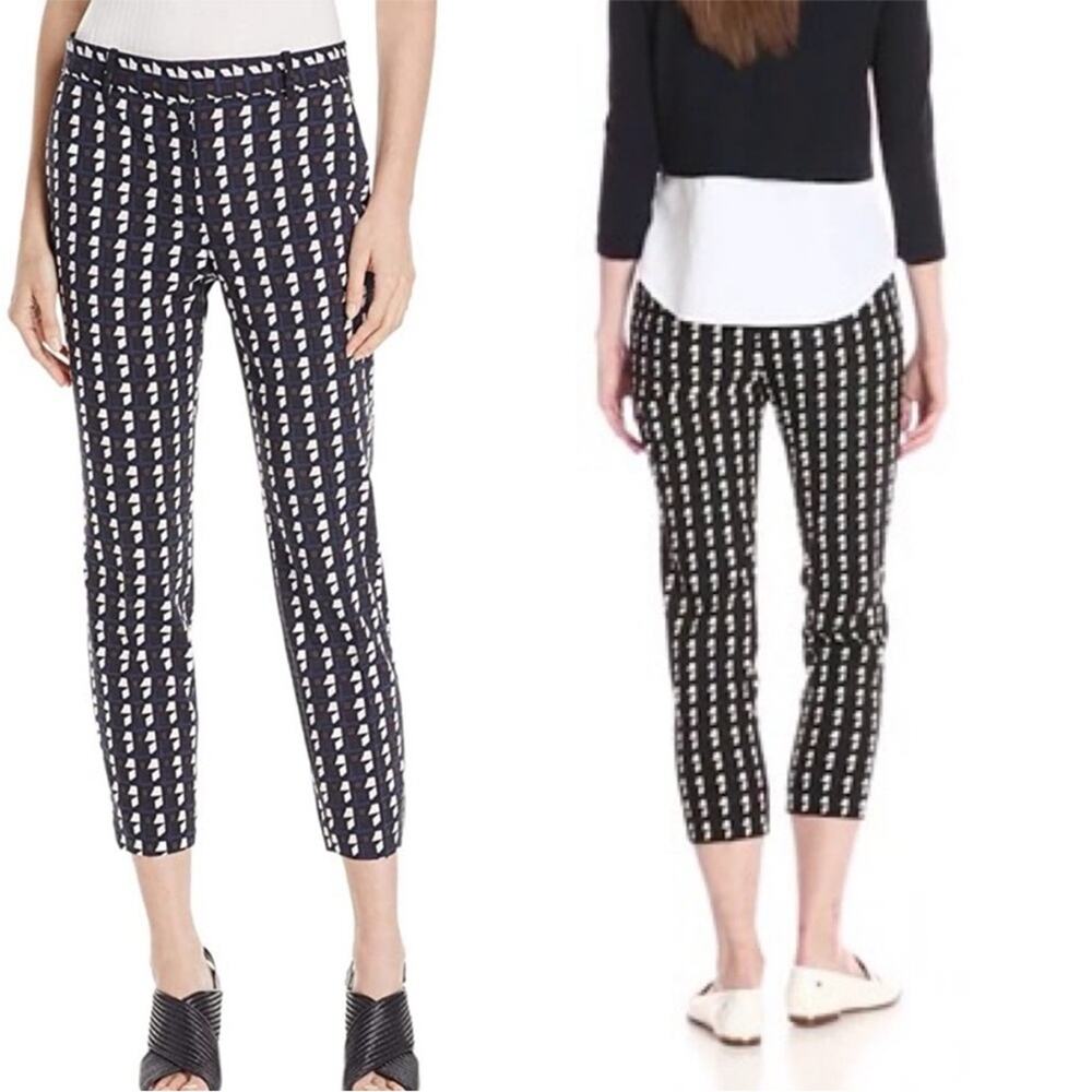 Theory Treeca 2 Geometric Plaid Wool Blend Blue Black Cropped Ankle Pants 4